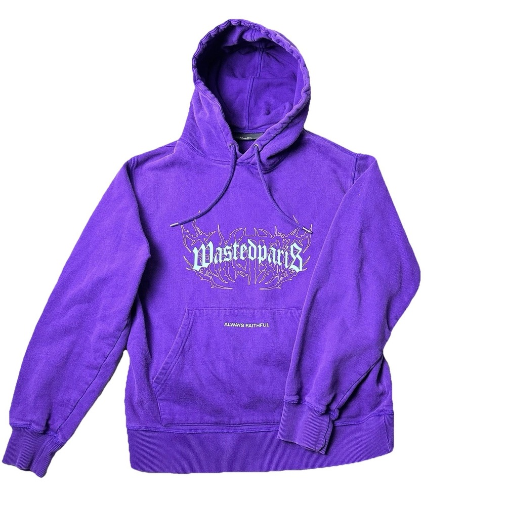 Wasted Paris Men's Hoodie Gothic Logo Streetwear Skate Punk‎ Purple Medium Rare